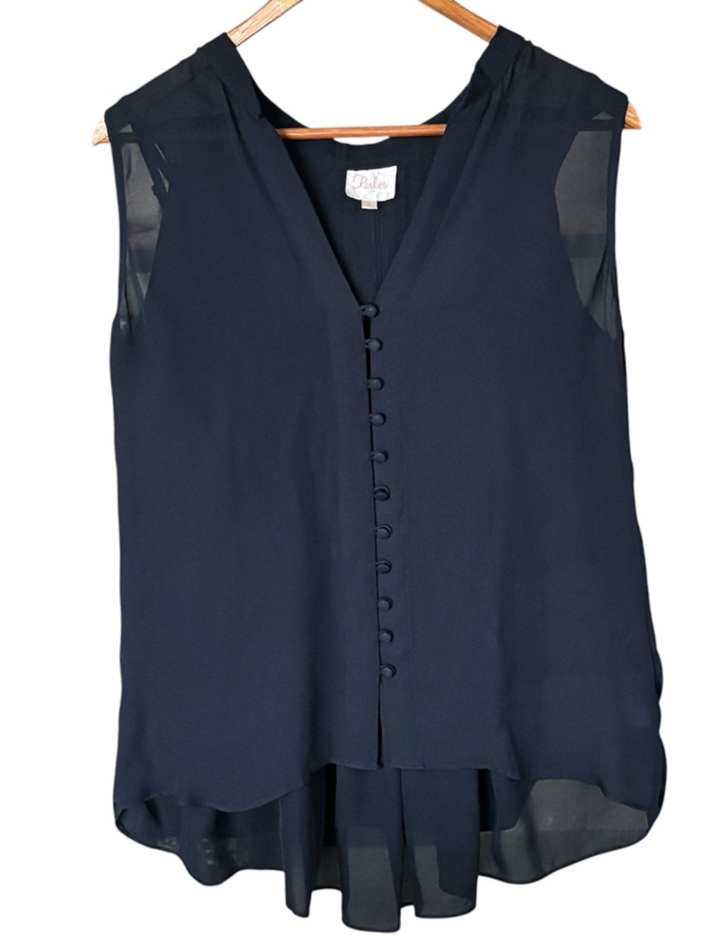Parker Navy Silk Sleeveless Top | Intricate Beaded Detail | Small